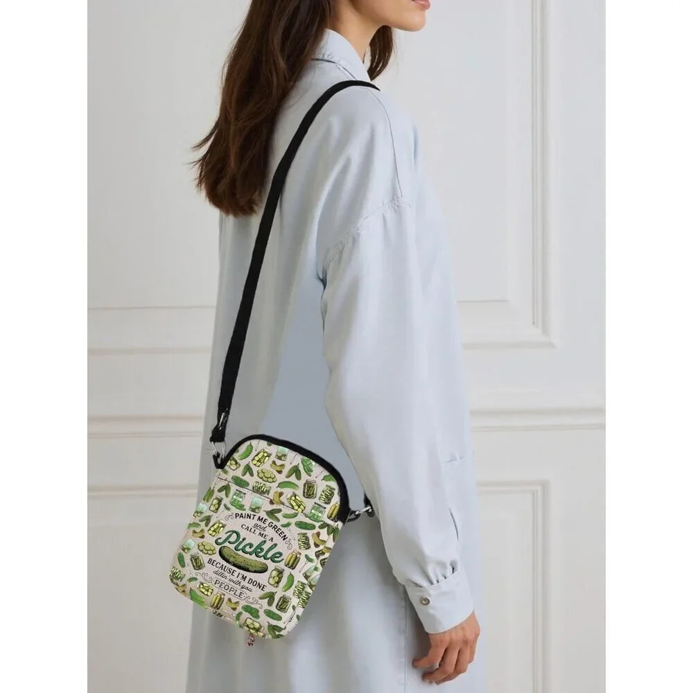 Funny Pickle Crossbody Bag Cotton Compact Food Gift for Pickle Lovers